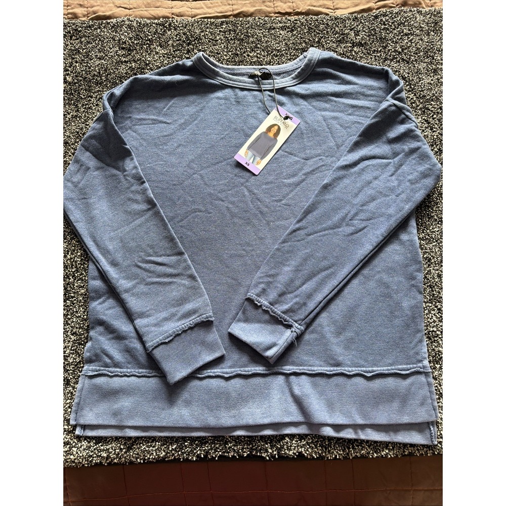 Buffalo David Bitton Women Crewneck Soft Terry Sweater Pullover Size XS Navy NWT